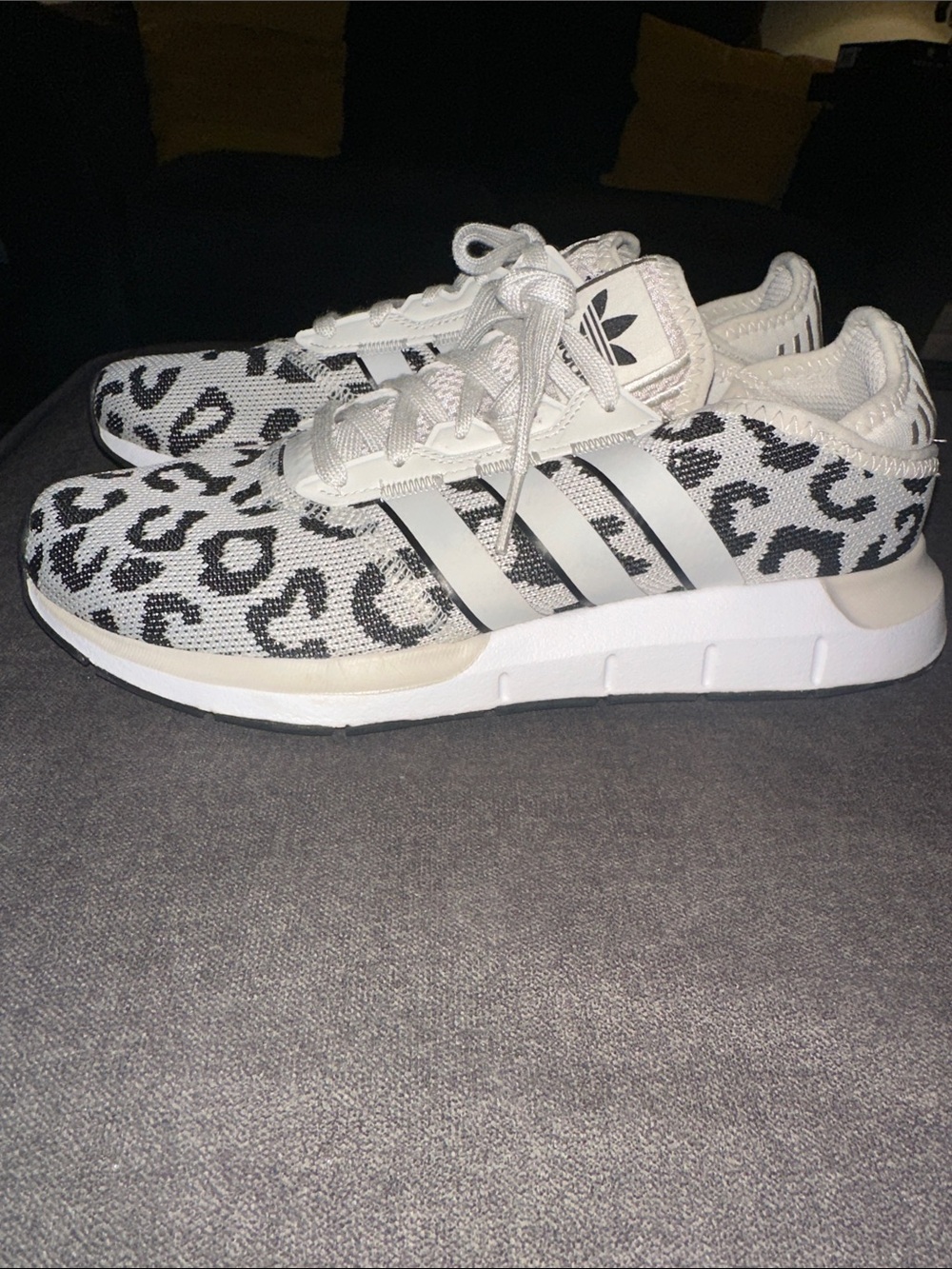 adidas White & Black Leopard Knit Sneakers - Picture 2 of 8